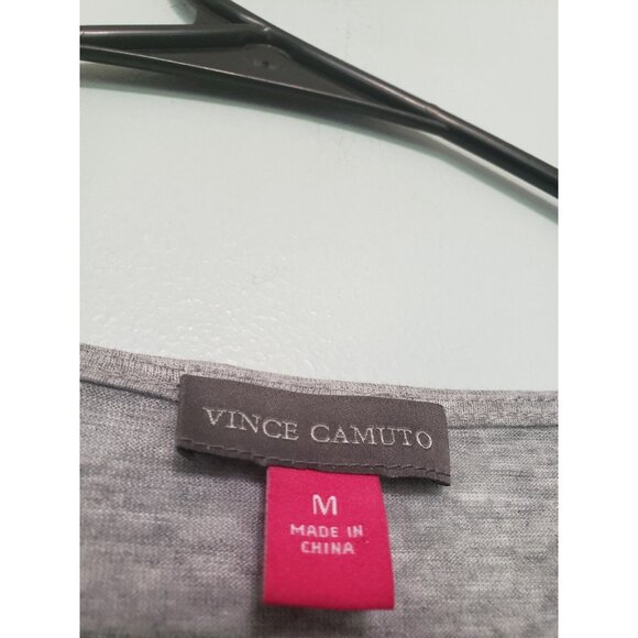 Vince Camuto Womens M T-shirt Top 3/4 Sleeve Gray Stripe Tunic Side Pleat NWT - Picture 5 of 7